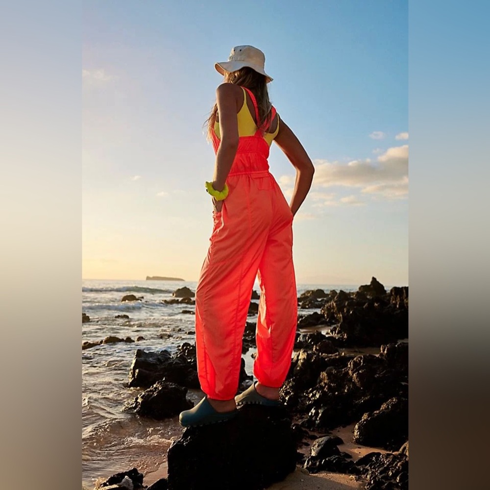 Free People Movement Tropic Sport One Piece Jumpsuit Hot Watermelon Neon Orange
